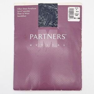 NWT Vintage Mervyns Partners Navy Silken Sheer to Waist Pantyhose Sandalfoot B